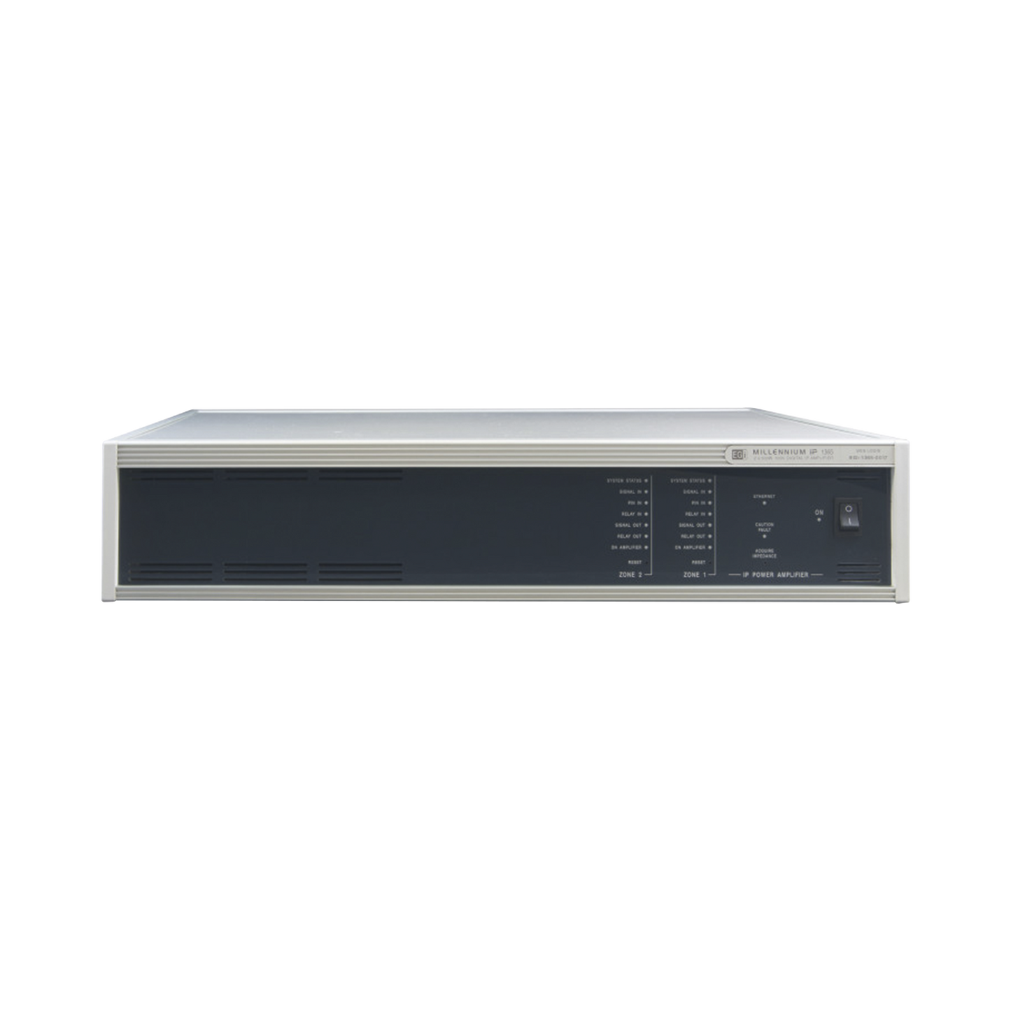 ETAPA DE POTENCIA DIGITAL 2x500W 100V  MILLENNIUM IP CON CONECTIVIDAD IP LAN, SUPERVISON, CALIDAD DE SONIDO HQ PARA 2 ZONAS, EN FORMATO RACK 2U