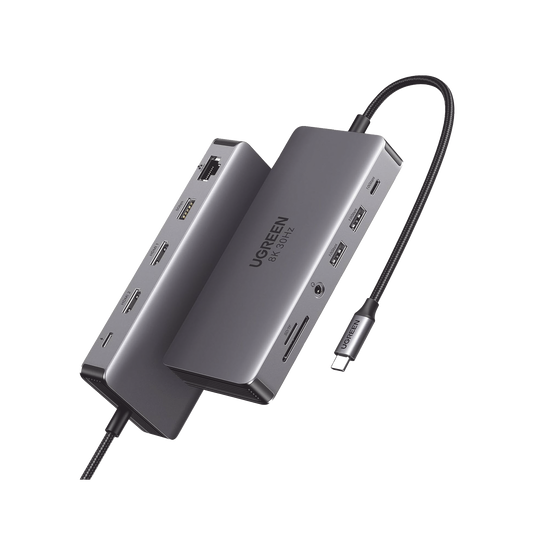 HUB USB-C (Docking Revodok Pro 211) 11 en 1 | 2 Puertos HDMI 8K,4K@60Hz | USB-C 3.2 (10Gbps) | 2 USB-A 3.2 (10Gbps) | USB-A 3.0 (5Gbps) | USB-C PD Carga 100W | RJ45 (Gigabit Ethernet) | SD + Micro SD (TF) Simultáneo | Jack Audio 3.5mm.