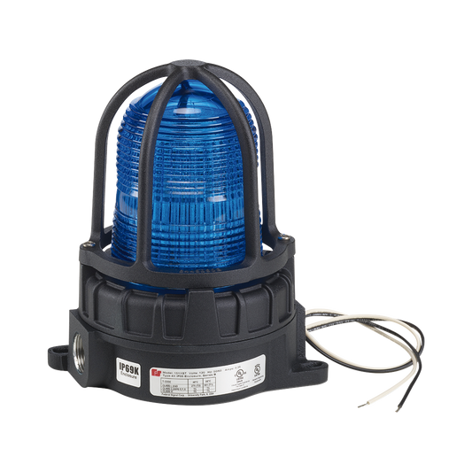 Luz de advertencia LED para ubicaciónes peligrosas, montaje tipo tubo, 24Vcc, azul