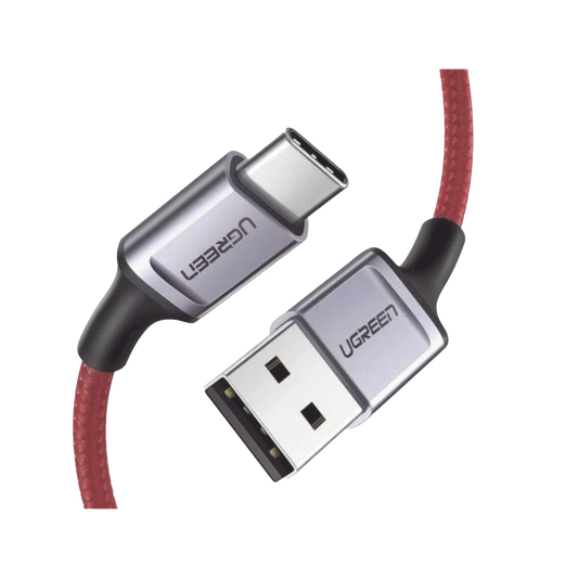 Cable USB-A a USB-C | 1 Metro | Protección Integrada | Carga Rápida | QC 4.0/3.0/2.0 | FPC | AFC | Transferencia de datos de 480 Mbps | Caja de Aluminio | Nylon Trenzado | Color Rojo | 2 años de Garantía.