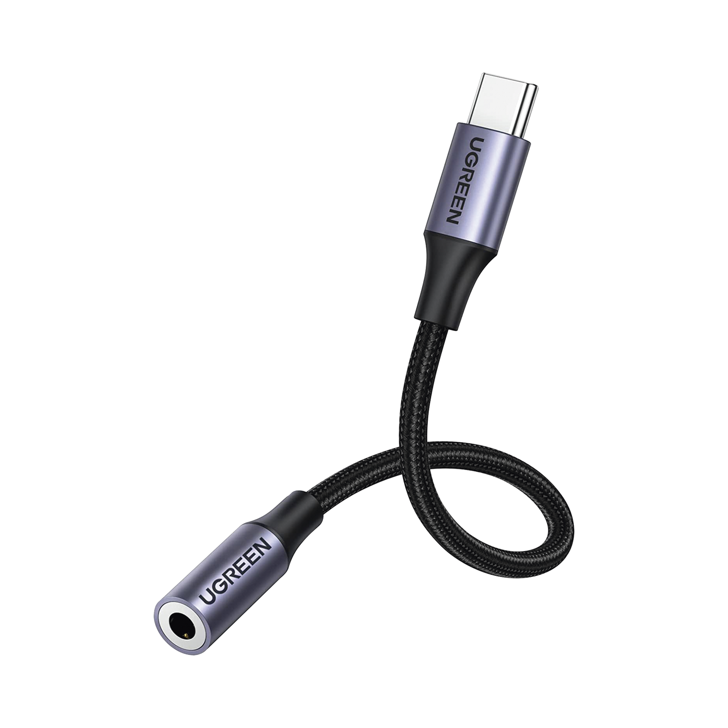 Adaptador USB Tipo C a Jack 3.5mm / Cable de 10 cm / Soporta CTIA/OMTI / HiFi / Plug & Play / Funda Anti Torceduras / Carcasa de Aluminio / Nylon Trenzado / Llama, Escucha Música y Controla.