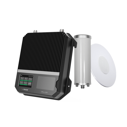 KIT Amplificador de señal celular 4G LTE, 3G y VOZ. Especial para cubrir áreas de hasta 4300 Metros Cuadrados por ser de grado comercial e industrial. Soporta múltiples operadores, tecnologías y usuarios.