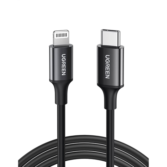 Cable USB-C a Lightning | 1 Metro | Certificado MFi | Carga Rápida 60W | 480 Mbps | PD | Conector C94 | Adecuado para iPhone, iPad y iPod | Protección Integrada | Caja de ABS | Cubierta de TPE | Color Negro | 2 años de Garantía