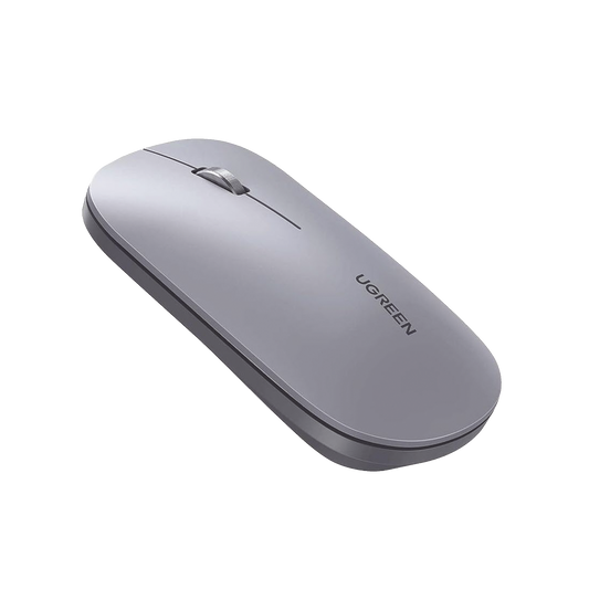 Mouse inalámbrico 2.4 GHz / Ultra Delgado y Silencioso / DPI 1000/1600/2000/4000 (Ajustable) / Alcance 10m / Scroll de Aluminio / Adaptable a diferentes superficies / Diseño suave al tacto / Contiene Receptor USB / Color Gris