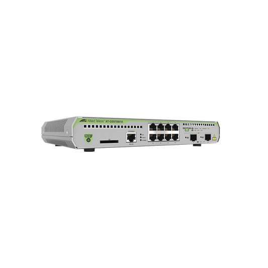 Switch Administrable CentreCOM GS970M, Capa 3 de 8 Puertos 10/100/1000 Mbps + 2 puertos SFP Gigabit