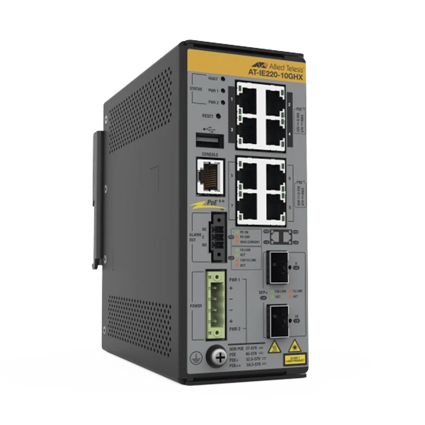8x 10/100/1000T, 2x 1G/10G SFP+, Industrial Ethernet, Layer 2+ Switch, PoE++