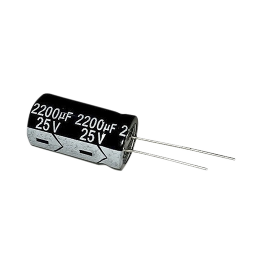 Capacitor Electrolítico en Aluminio, Radial de 2200 µFd, 25 Vcc, 105 °C, 13 x 25 mm.