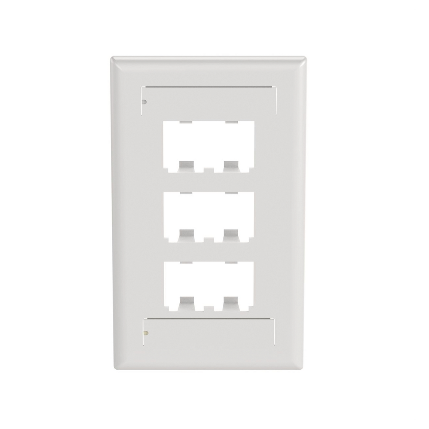 Placa de Pared Vertical Clásica, Salida Para 6 Puertos Mini-Com, Con Espacios Para Etiquetas, Color Blanco