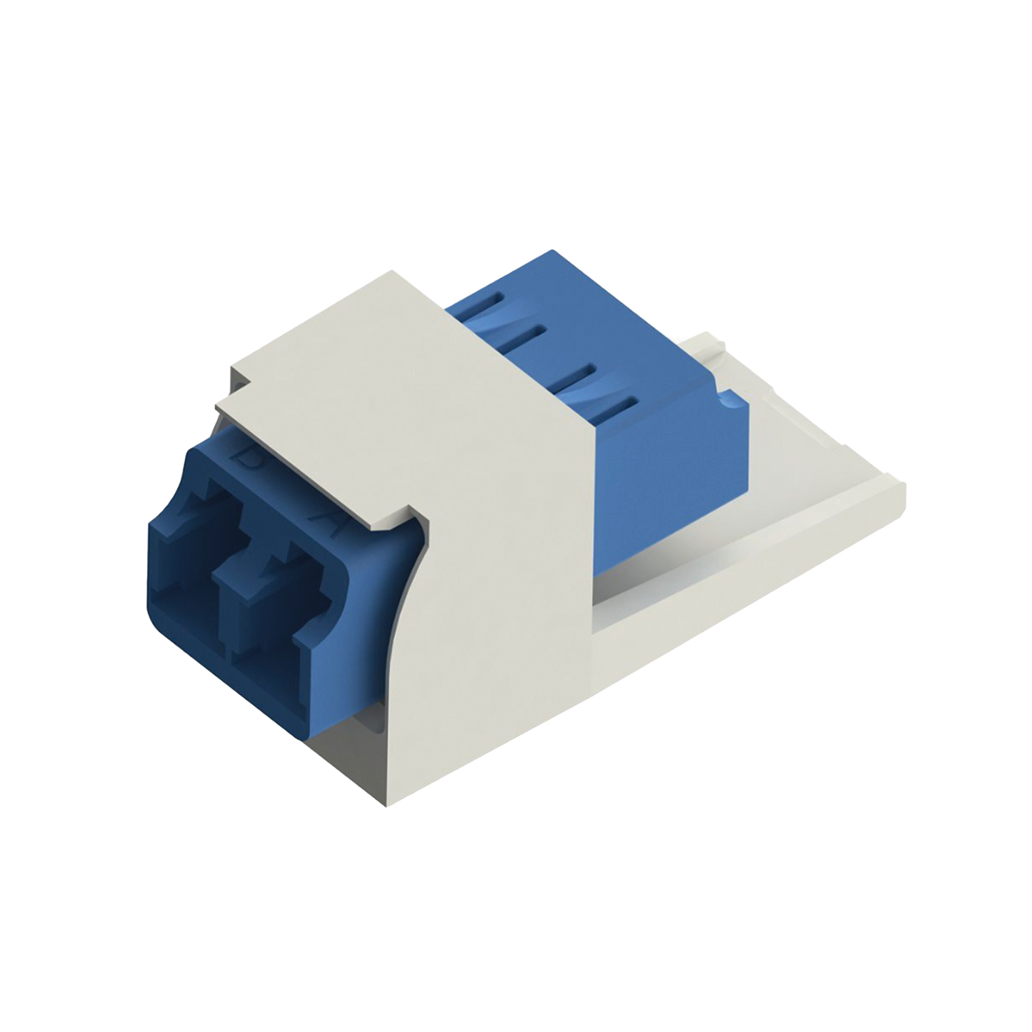 Módulo Acoplador LC Duplex, para Fibra Óptica Monomodo OS1/OS2, Tipo Mini-Com, Color Blanco Mate