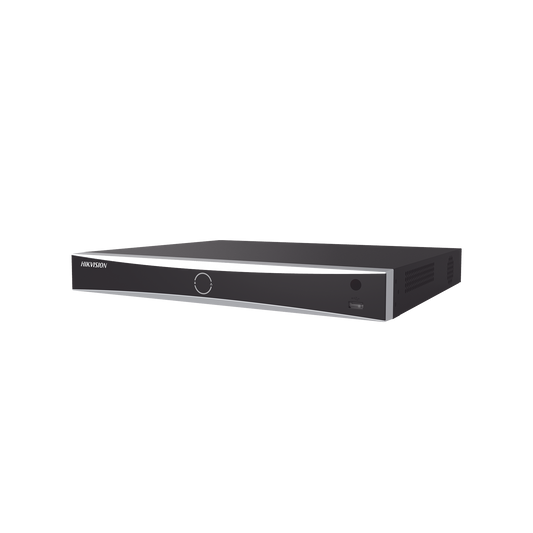 NVR 12 Megapixel (4K) / 32 canales IP / 16 Puertos PoE+ / Recocimiento Facial / AcuSense (Evita Falsas Alarmas) / 2 Bahías de Disco Duro / Swtich PoE 300 mts / HDMI en 4K / Alarmas I/O