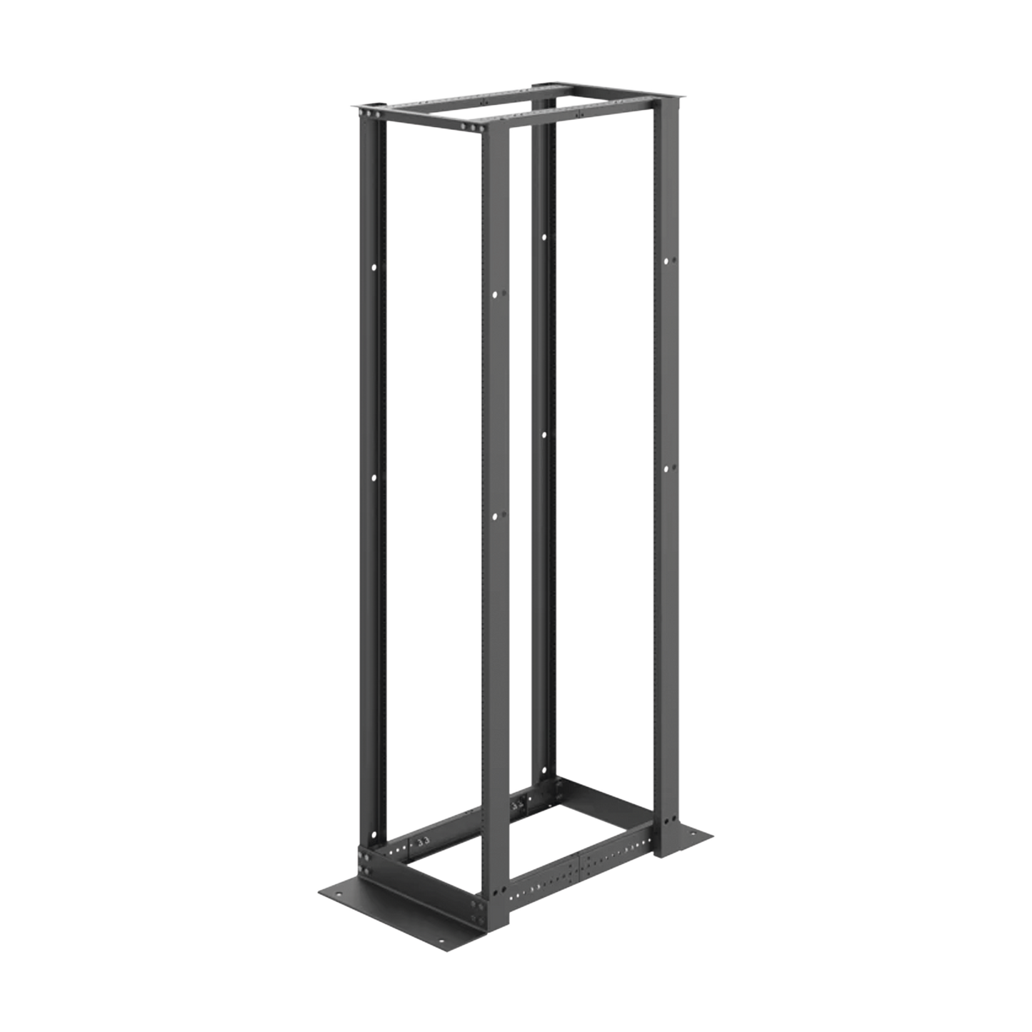 Rack de Cuatro Postes Estándar de 19", Rieles Numerados y Roscados #12-24, Profundidad Ajustable de 450 a 1050 mm, 45 Unidades de Rack, Color Negro