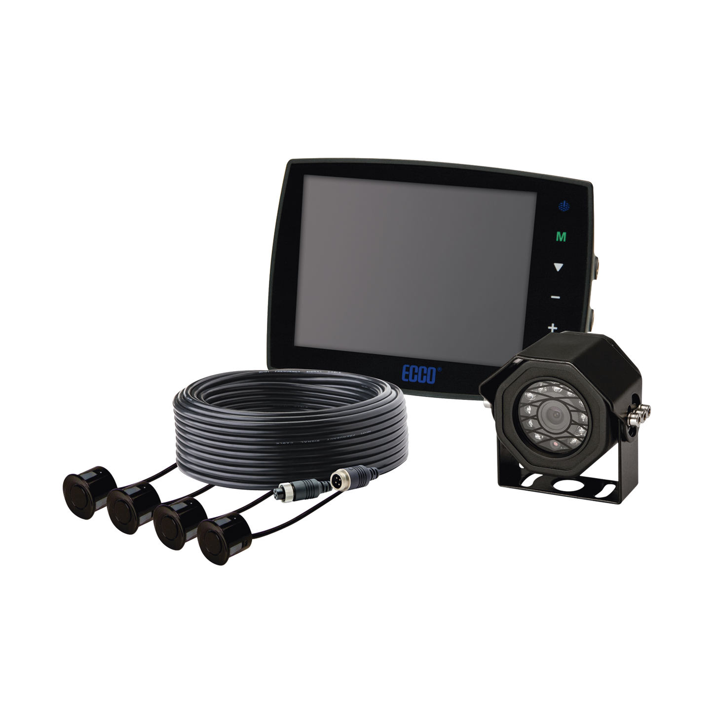 Sistema alámbrico de cámara y monitor de 5.6” con sensores de reversa