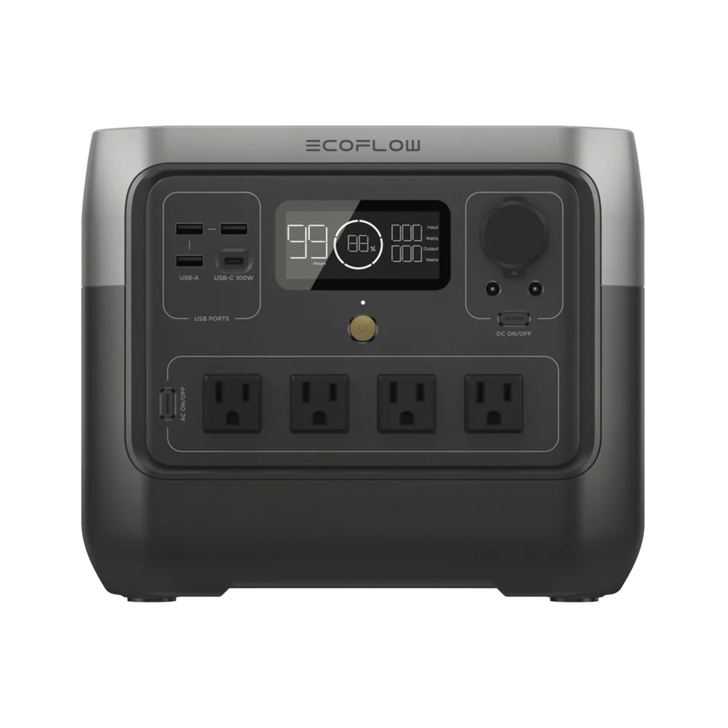 EcoFlow River 2 Pro | Estación de Energía Portátil 768Wh Litio LFP / 4 AC 800W (Max. 1600W) / 1 USB-C 100W / 3 USB -A 12W / Cargador de Coche 10A, 126W Max. / Conectividad WiFi y Bluetooth (App) / Carga Solar 220W Max.