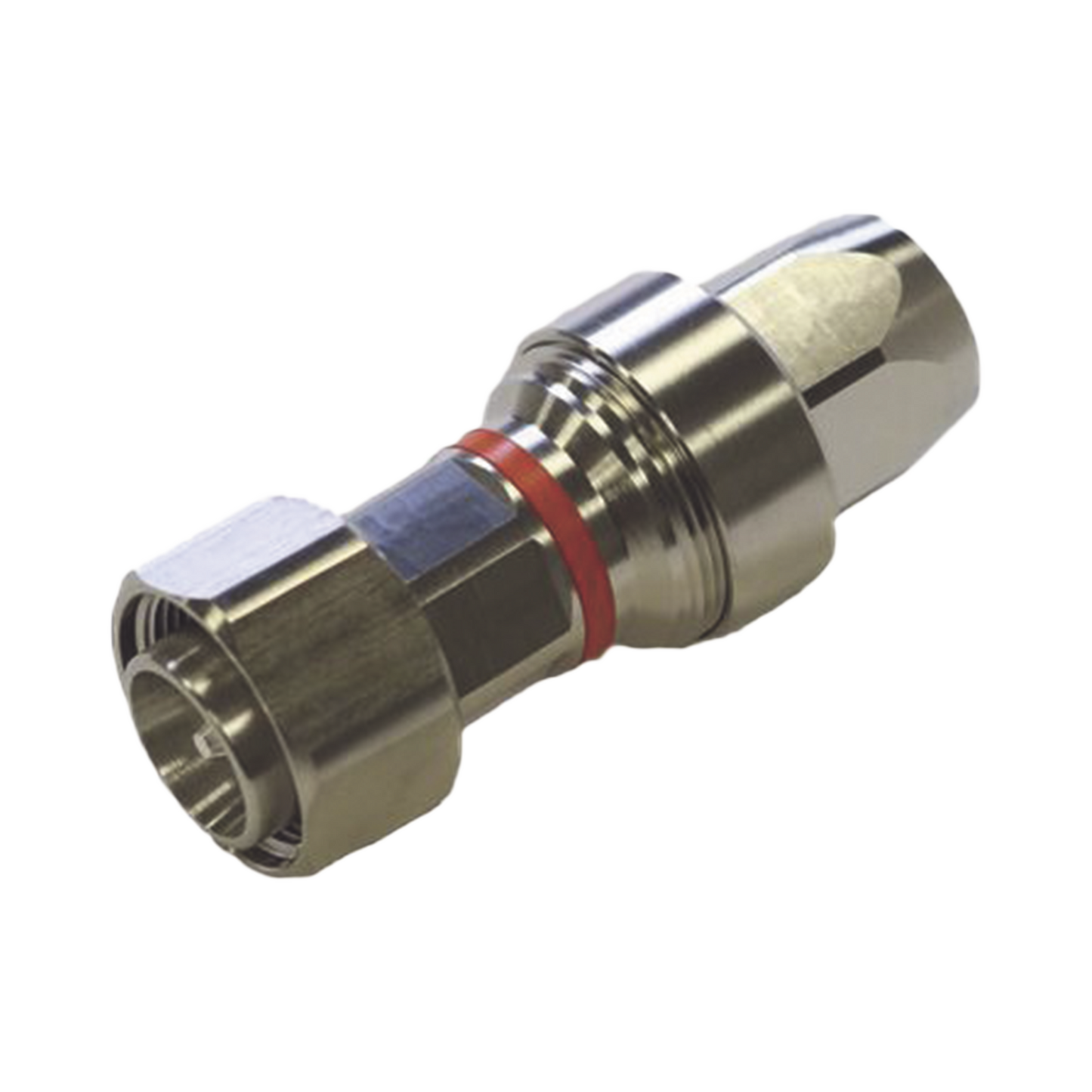 Conector 4.3-10 Macho para Cable FSJ4-50B, Pin Cautivo y Cojinete Expandible, Trimetal/ Plata/ Teflón.