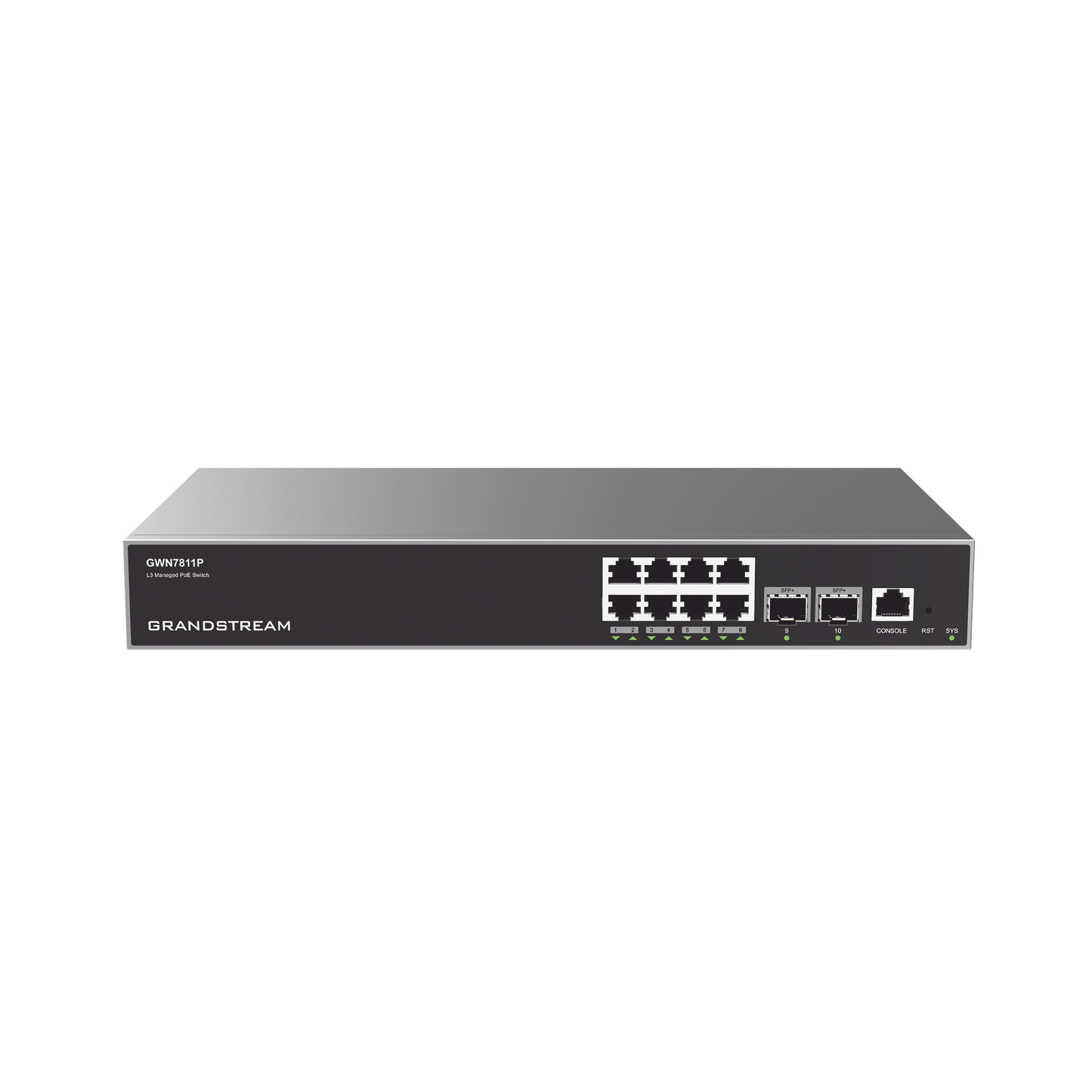Switch Capa 3 PoE+ Administrable / 8 puertos 10/100/1000 Mbps + 2 Puertos SFP+ de 10 Gigabits / Hasta 120W / Compatible con GWN Cloud.