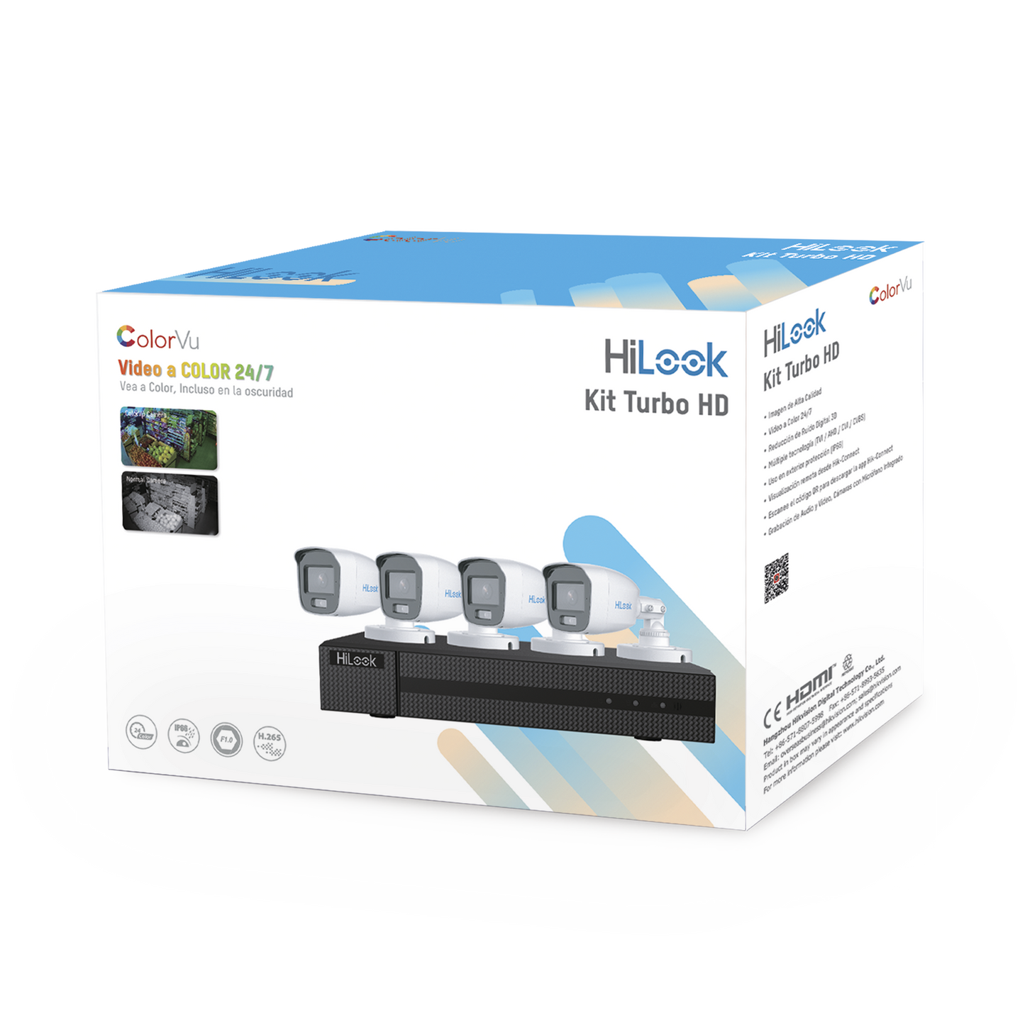 Kit TurboHD 1080p / DVR 4 Canales / 4 Cámaras Bala ColorVu con Micrófono Integrado / Fuente de Poder / Accesorios de Instalación