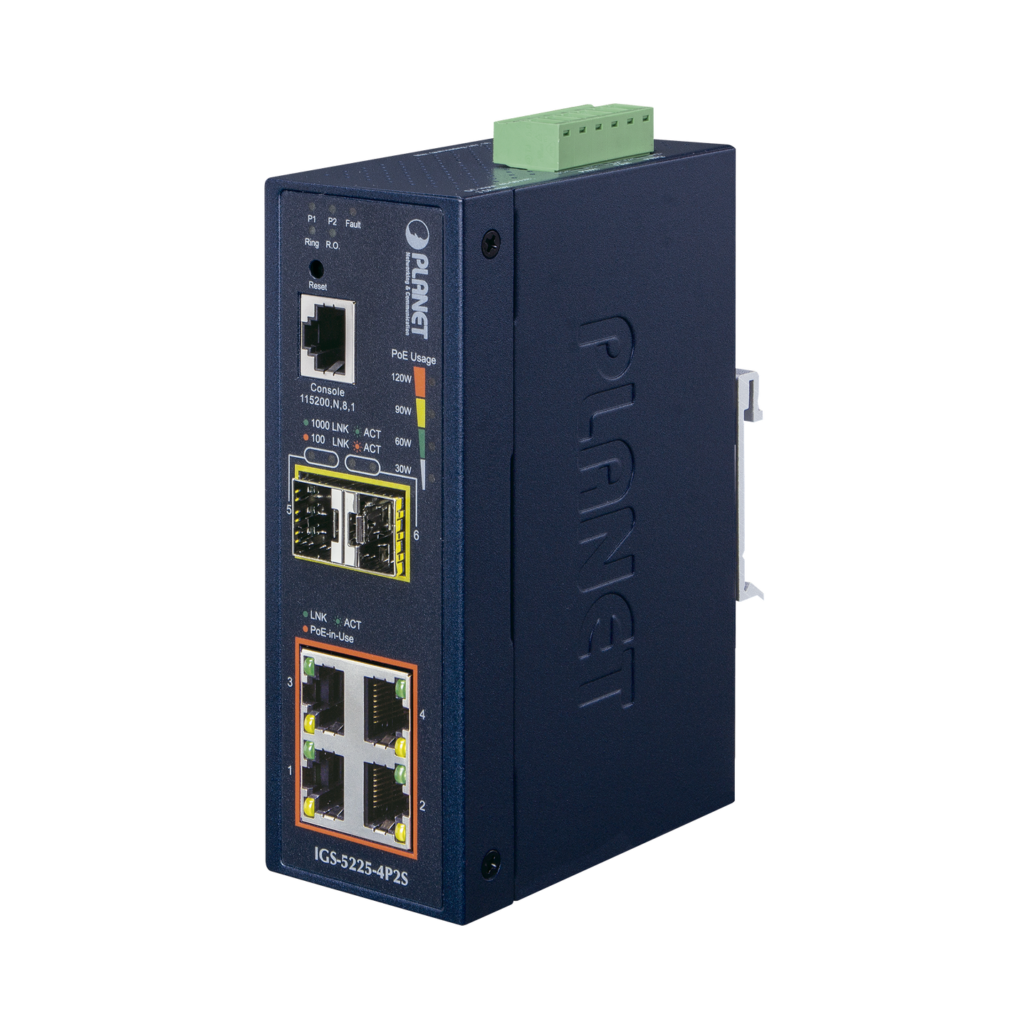 Switch Industrial Administrable Capa 2, 4 Puertos PoE 802.3af/at 10/100/1000T, 2 Puertos SFP 100/1000X