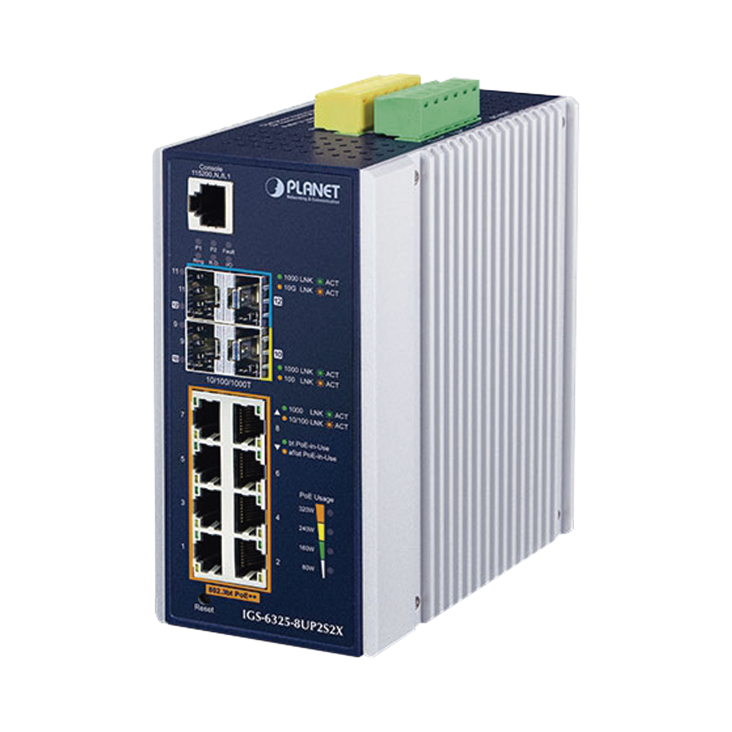 Switch Industrial Administrable Capa 3 con  8 Puertos Gigabit PoE 802.3bt, 2 Puertos SFP de 1 G/2.5 G, 2 Puertos SFP 10 G