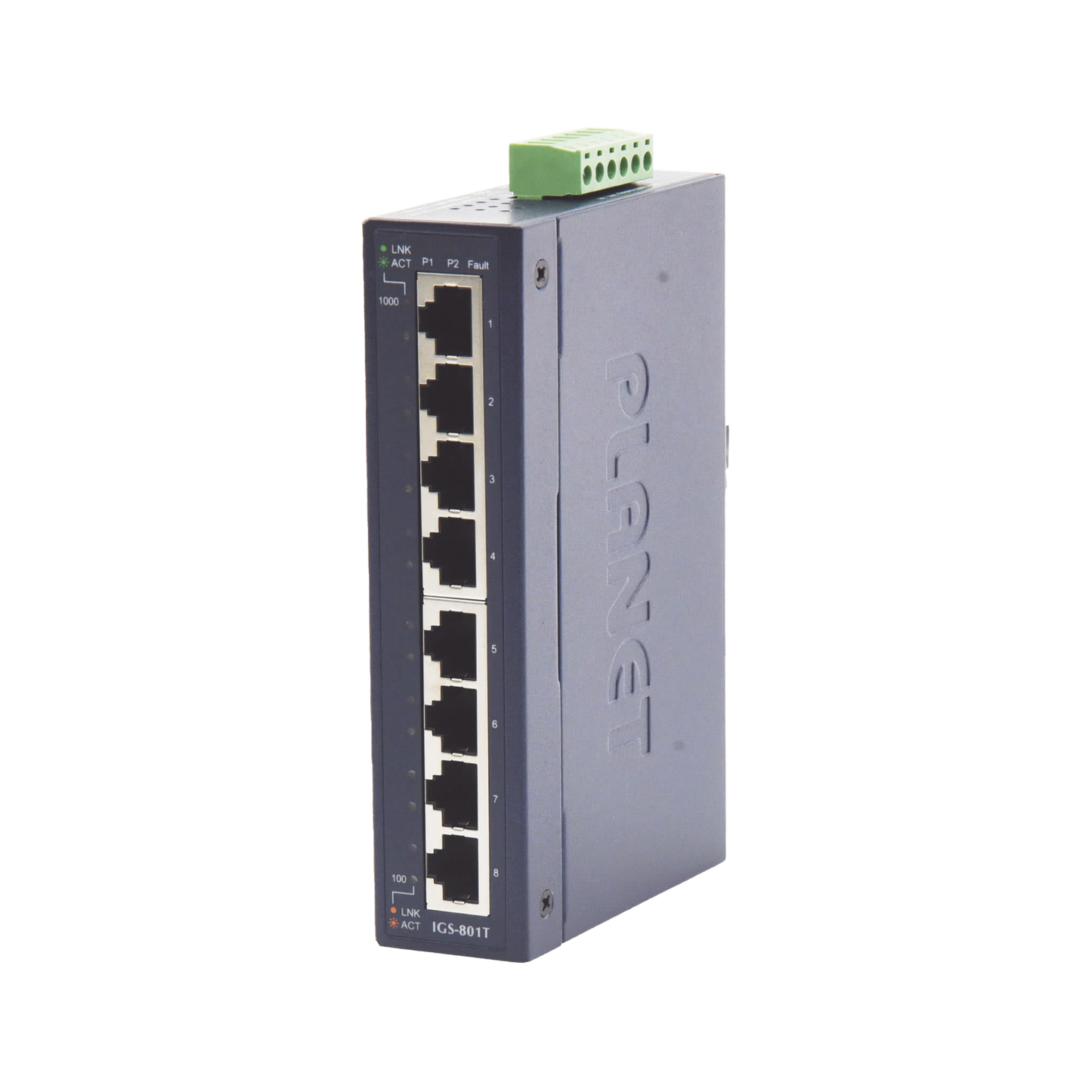 Switch Industrial No Administrable de 8 Puertos Gibabit 10/100/1000T, Diseñado para Montaje en Pared y Riel DIN