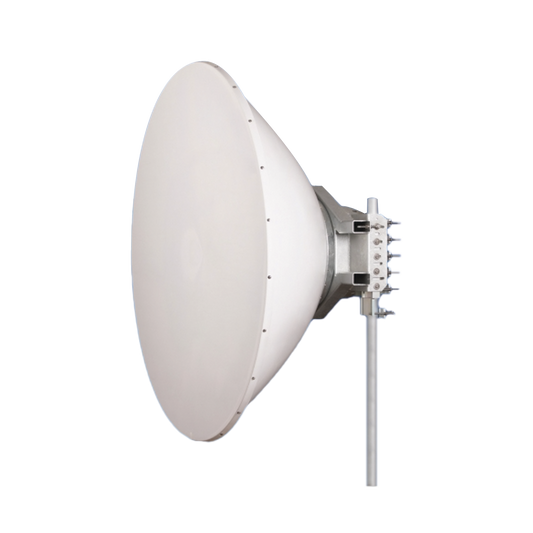 Antena direccional Alto Rendimiento / Parábola profunda para mayor aislamiento al ruido /6 ft / 4.9 a 6.1 GHz /  / Ganancia de 38 dBi / Soporte de acero inoxidable / Polaridad en 90 ° y 45 ° / Incluye montaje.