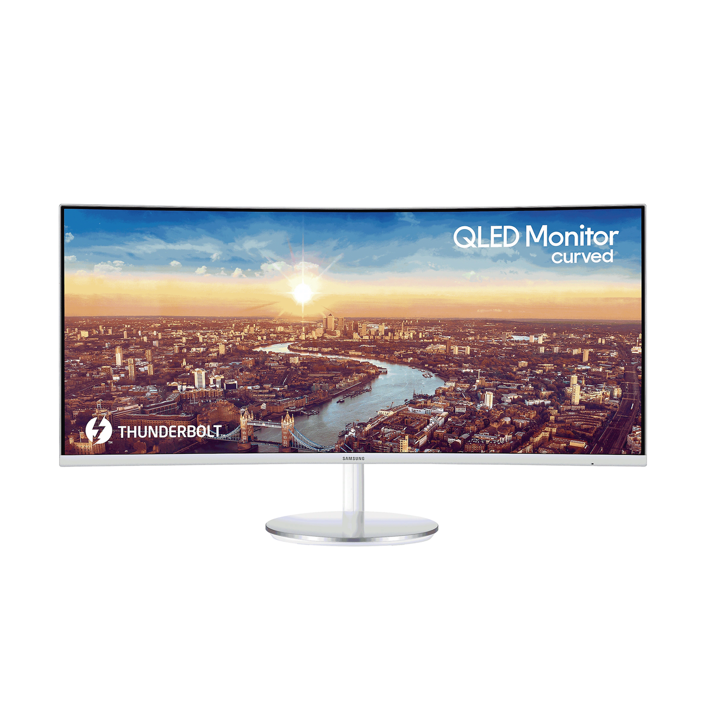 Monitor Curvo 34" QLED con Quantum Dot color Blanco / Aspecto 21:9 / Resolucion 3440 x 1440 / Frecuencia 100Hz / Entradas de Video HDMI / DisplayPort / Compatible VESA 100x100 / bocinas integradas