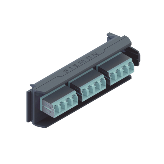 Placa Acopladora LightVerse, 6 Conectores Dúplex LC/UPC "Shuttered", Acepta hasta 12 fibras Multimodo 0M3 y OM4