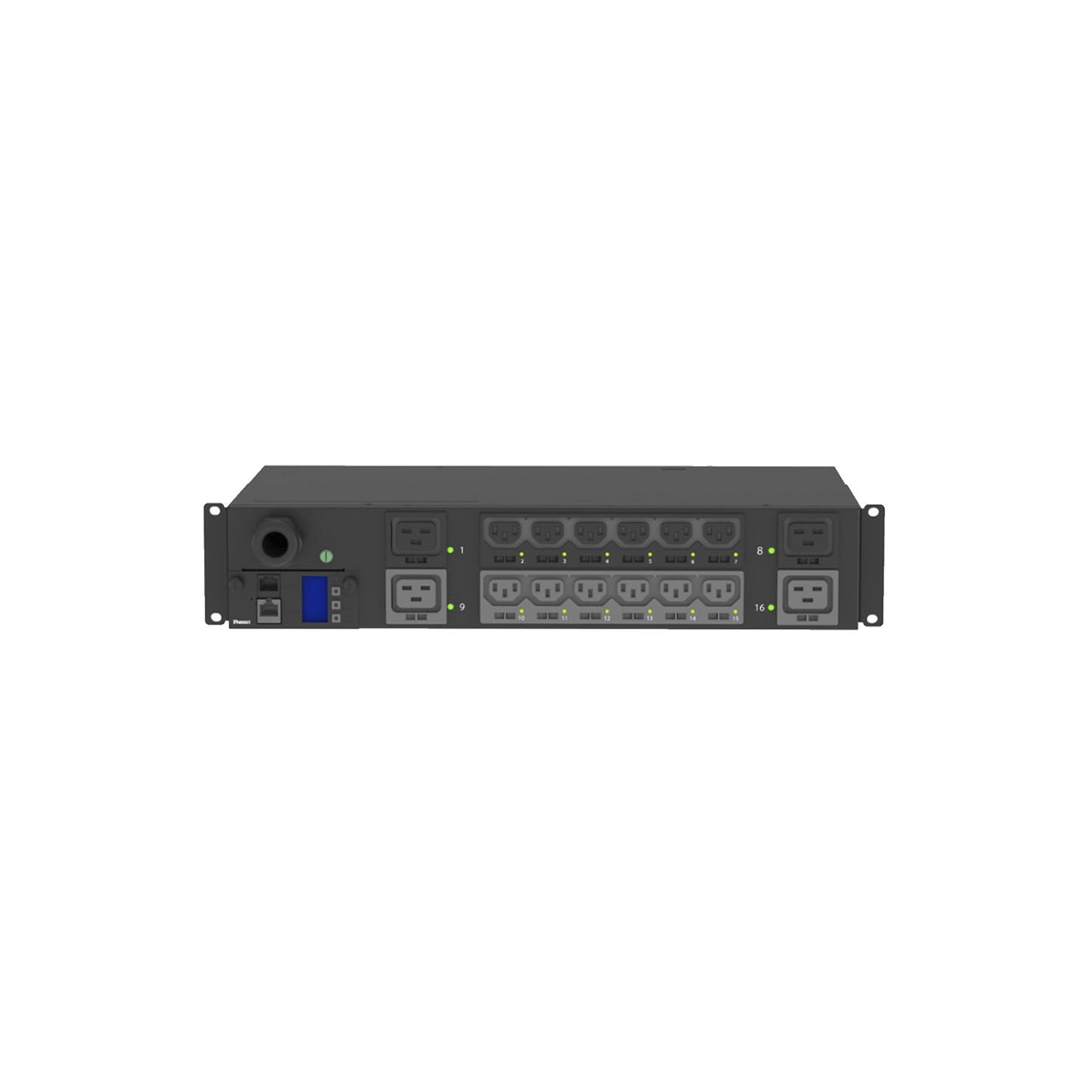 PDU Switchable y Monitoreable por Toma (MS) para Distribución de Energía, Enchufe de Entrada NEMA L6-30P, Con 12 Salidas C13 y 4 Salidas C19, Horizontal 19in, 208 Vca, 30 Amp, 2UR