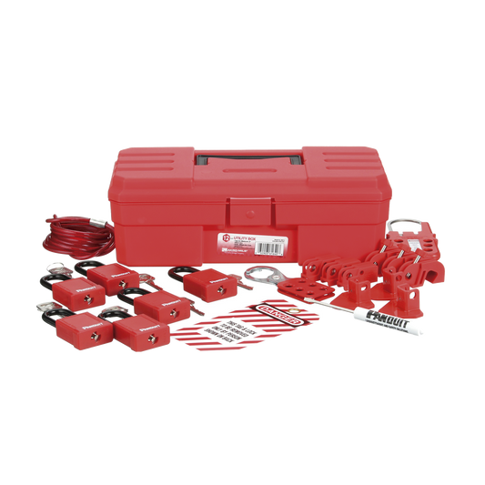 Kit de Bloqueo LOTO para Contratistas con Componentes (Color Rojo).