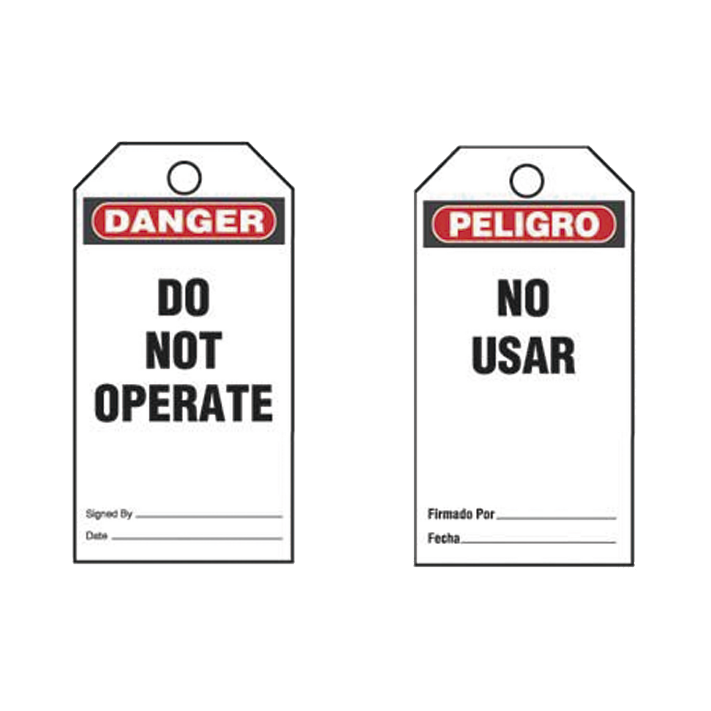 Paquete de 25 Etiquetas de Seguridad, Con Texto "Peligro, No Usar", de 76 x 146 mm, Color Negro Sobre Blanco
