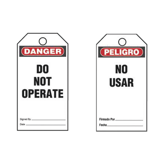 Paquete de 25 Etiquetas de Seguridad, Con Texto "Peligro, No Usar", de 76 x 146 mm, Color Negro Sobre Blanco