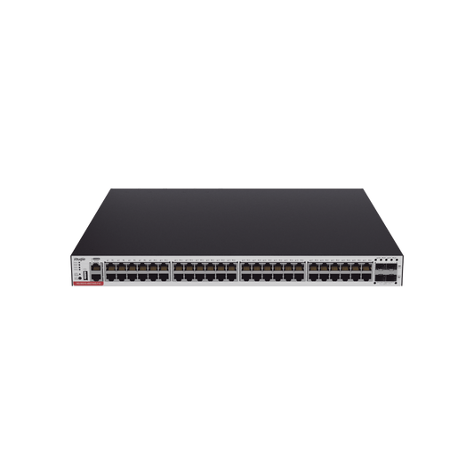 RG-CS83-48GT4XS-PD Switch Administrable Capa 3 PoE con 48 puertos Gigabit 802.3af/at + 4 SFP+ para fibra 10Gb, hasta 1,480 watts, gestión gratuita desde la nube.