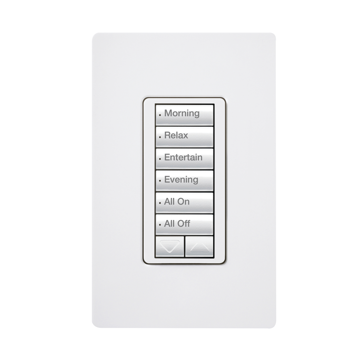 (RadioRA2) Teclado seetouch 6 botones, 2 botones subir/bajar, programe escenas diferentes en cada botón.