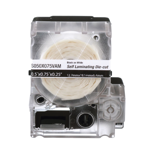 Casete de 425 Etiquetas Autolaminadas de 12.7 x 19.1 mm, para Cables de 2 a 4 mm de Diámetro, Área de Impresión Color Blanco