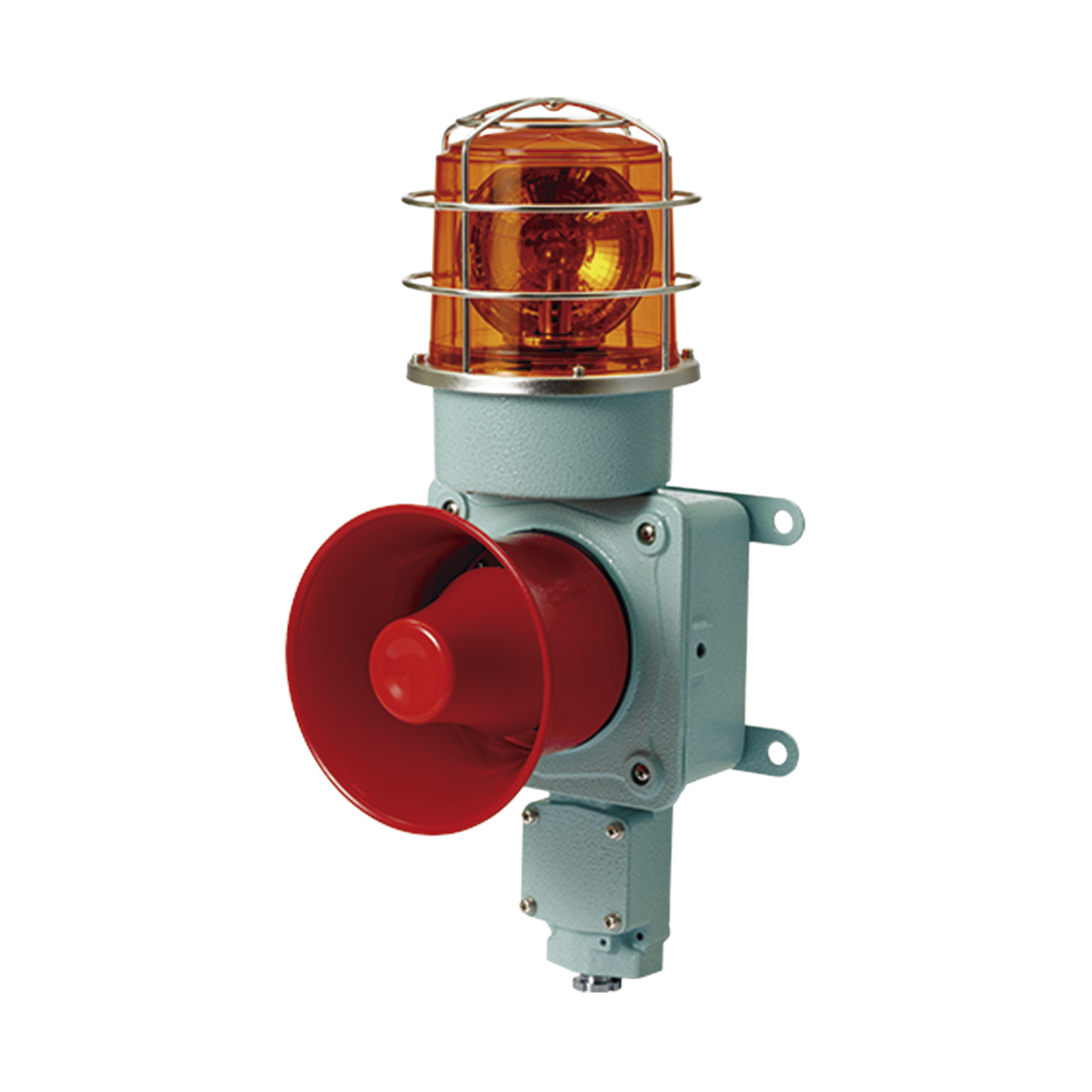 Combinación de luz de advertencia giratoria color Ámbar con bocina eléctrica para aplicaciones de la industria a 24 VCD, máx. 120 dB