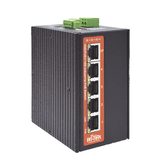 Switch Industrial PoE++ / No administrable / Con 4 puertos Gigabit PoE / 1 puerto Gigabit Uplink / Presupuesto 120W